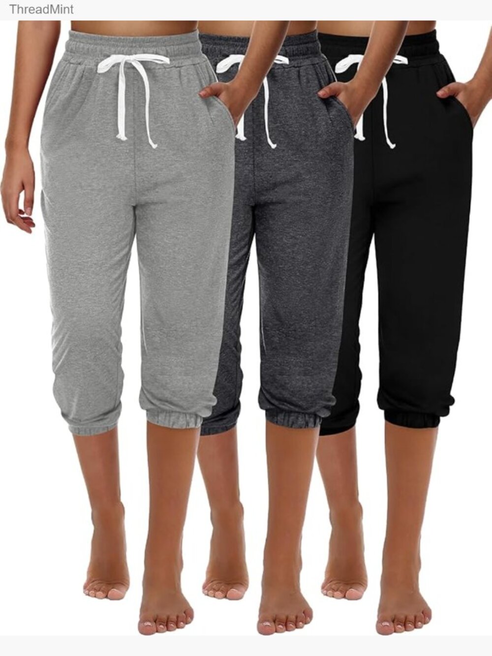 3 Pack Capri Sweatpants Joggers High Waisted Athletic Lounge Pants with Pockets
